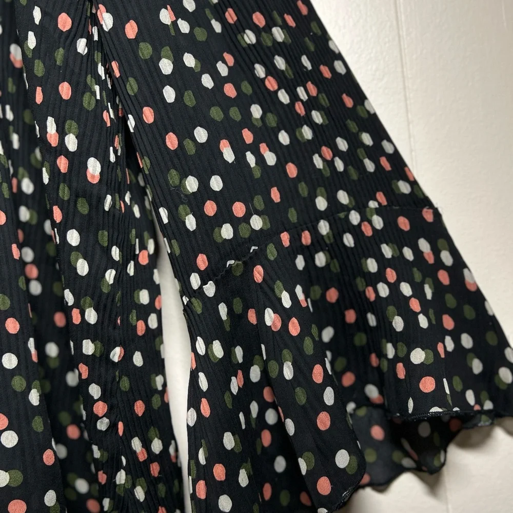 ASOS Womens Pleated Polka Dot 18/20W Blouse Black Sheer Bell Sleeve Flowy Top - Picture 11 of 13